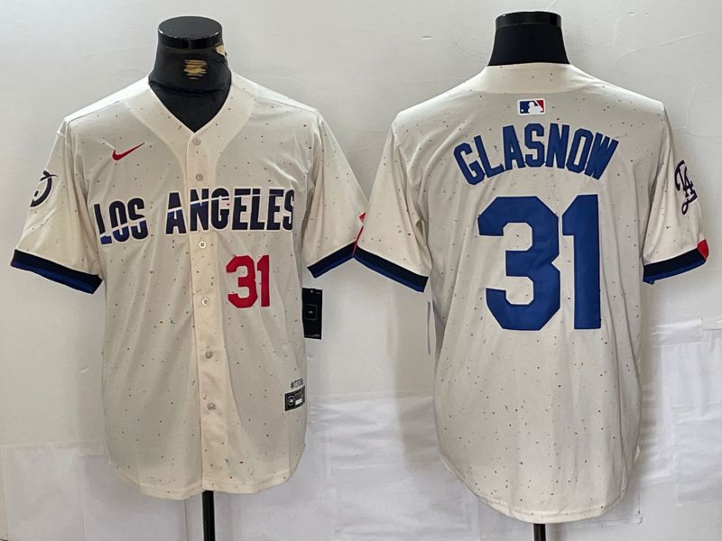 Men Los Angeles Dodgers 31 Glasnow Cream Fashion Nike Game MLB Jersey style 5